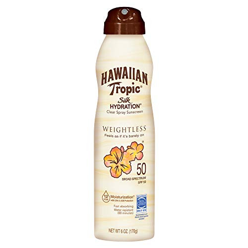 Hawaiian Tropic Silk Hydration Weightless Clear Spray Sunscreen, Broad-Spectrum Protection, SPF 50, 6 Ounces - Pack of 3
