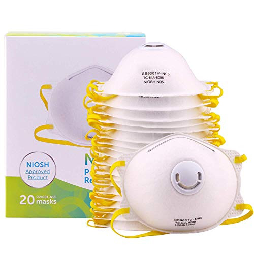 Particulate Respirator Mask 20 Pack - N95 Mask with Valve Particle Dust Mask for Drywall Sanding, Grinding, Sawing, Painting and Insulating Particles (Renewed)