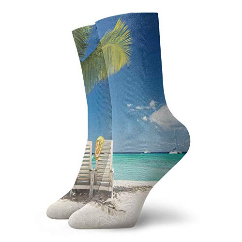 Men's and Women's Fun Socks Printed Cool Novelty Funny Socks, Relaxing Scene On Remote Beach With Palm Tree