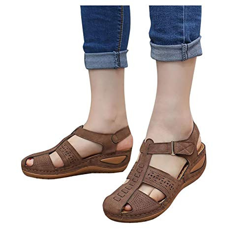 SSYUNO Platform Sandals for Women Casual Summer Comfortable Hollow Breathable Buckle Wedge Sandals Beach Open Toe Shoes