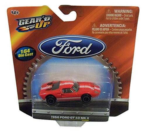 Ford Gear'd Up Officially Licensed 1:64 Die-cast Vehicle ~ 1966 GT 40 MK II -Red with Dual White Racing Stripes-