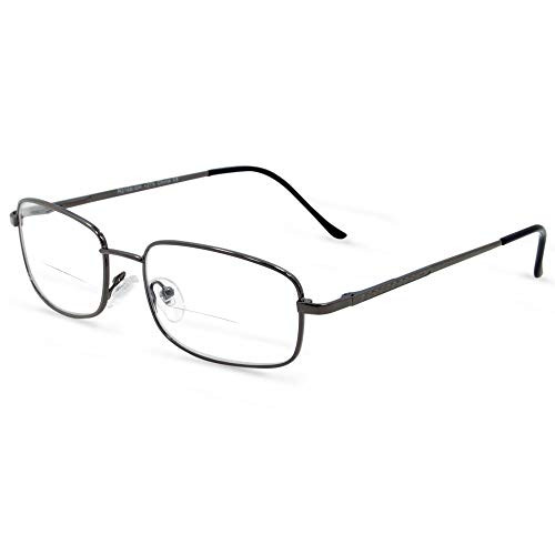 In Style Eyes Enda Italian Design Middle Bifocal Reading Glasses, Metal Frames, Pewter, 1.25x