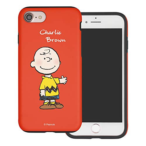WiLLBee Compatible with iPhone 8 Plus/iPhone 7 Plus Case Peanuts Layered Hybrid [TPU  plus PC- Bumper Cover - Charlie Brown Stand Red