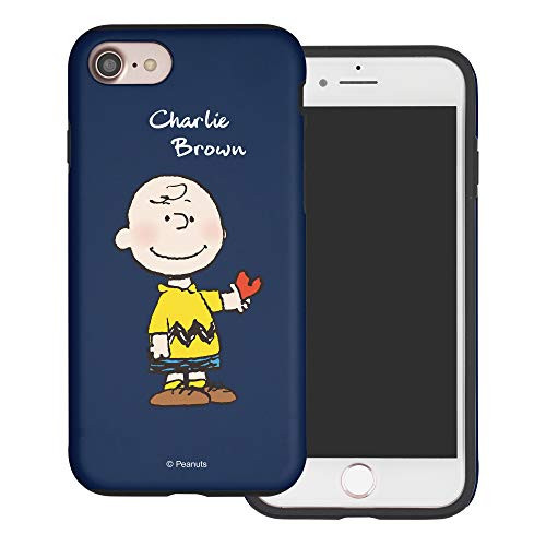 WiLLBee Compatible with iPhone SE 2020 / iPhone 8 / iPhone 7 Case -4.7inch- Peanuts Layered Hybrid [TPU  plus PC- Bumper Cover - Charlie Brown Stand Navy
