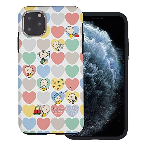 WiLLBee Compatible with iPhone 11 Pro Max Case -6.5inch- Peanuts Layered Hybrid [TPU  plus PC- Bumper Cover - Heart Pattern Charlie Brown