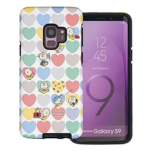 WiLLBee Compatible with Galaxy S9 Case -5.8inch- Peanuts Layered Hybrid [TPU  plus PC- Bumper Cover - Heart Pattern Charlie Brown