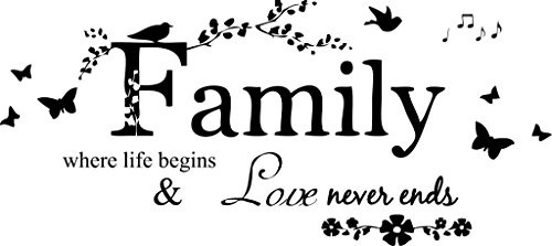 Black 40" x 18" Family Letter Quote Removable Vinyl Decal Art Mural Home Decor Wall Stickers