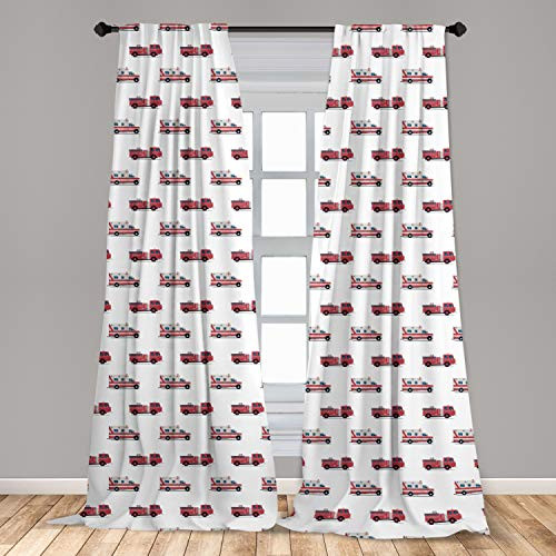 Lunarable Truck Window Curtains, Pattern of The Engines and Security Safety and Rescue Vehicles Art, Lightweight Decorative Panels Set of 2 with Rod Pocket, 56" x 84", Multicolor