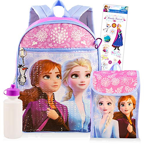 Disney Frozen Backpack Set for Girls Kids ~ 6 Pc Deluxe 16 Inch Frozen Backpack with Lunch Bag, Water Bottle, Stickers, and More -Frozen School Supplies Bundle-