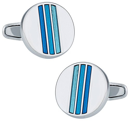 Cuff-Daddy Trendy Tonal Blue Enamel Round Silver Cufflinks with Presentation Box