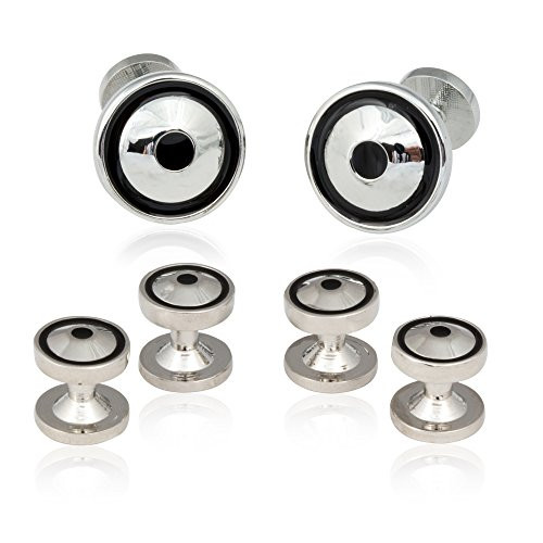 Cuff-Daddy Round Silver Black Tuxedo Cufflinks Studs with Presentation Box