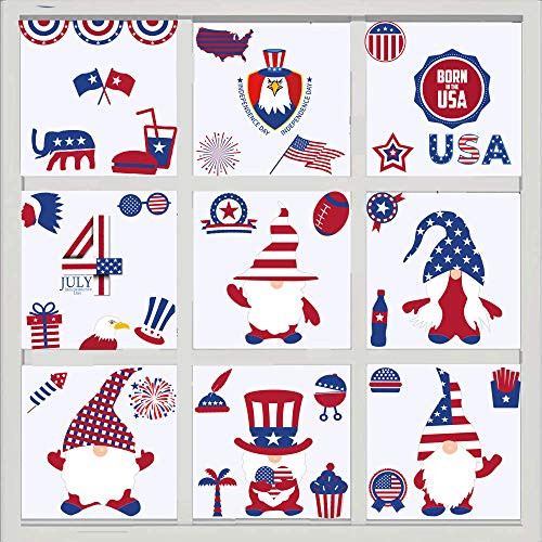 Patriotic Gnome Window Clings 9 Sheets Elf Scandinavian Tomte Window Decals Independence Day Removable Window Stickers 4th of July Decorations for Home, Office, Classroom, Party Ornaments Supplies