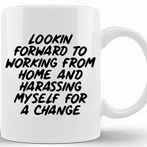 Work From Home Funny Mug For Remote Office Coworker Gifts Lookin Forward Working From Home Gift Mug, 11 Or 15 Oz Ceramic Novelty Coffee Cup, Gift Ideas Christmas, Thanksgiving Day, Birthday.