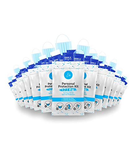 PPE Travel Kit - 10 PACK | All-In-One Personal Protection | Safe Trip Supplies | Convenience On The Go | Pack for travel, hotel and restaurants | Individually wrapped face mask, hand wipes  and  sanitizer