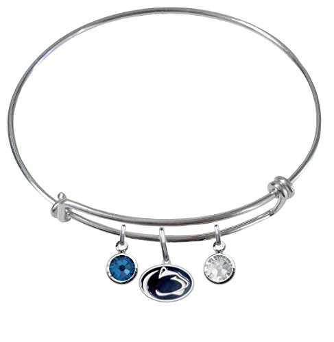 CustomCharms Penn State Nittany Lions Expandable Wire Charm Bracelet Bangle w/Team Color Crystals