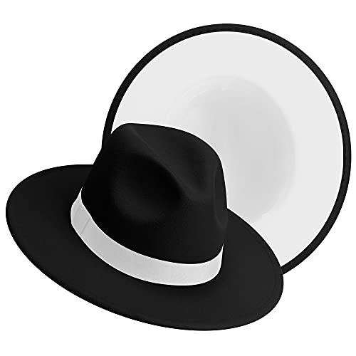 Wide Brim Fedora Hats for Women, Classic Two Tone Felt Fedora Hats for Men