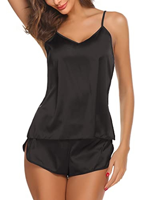 Ekouaer Sleepwear Womens Sexy Lingerie Satin Pajamas Cami Shorts Set Nightwear,Black,Small Ekouaer Sleepwear Womens Sexy Lingerie Satin Pajamas Cami Shorts Set Nightwear,Black,Small