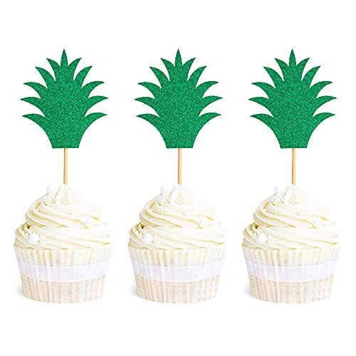 Ercadio 36 Pack Pineapple Cupcake Toppers Green Glitter Donut Cupcake Picks Hawaiian Luau Tropical Summer Aloha Theme Bridal Shower Birthday Party Cake Decorations Supplies