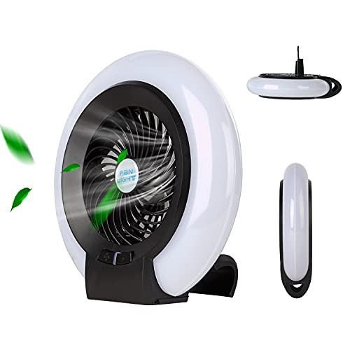 LED Camping Light with Ceiling Fan,Rechargeable Camping Lantern with 5200mAh Battery, Clip-On Tent Fan with Hanging Hook for Camping, Hiking, Hurricane, Snow Storm, Emergency, Outages