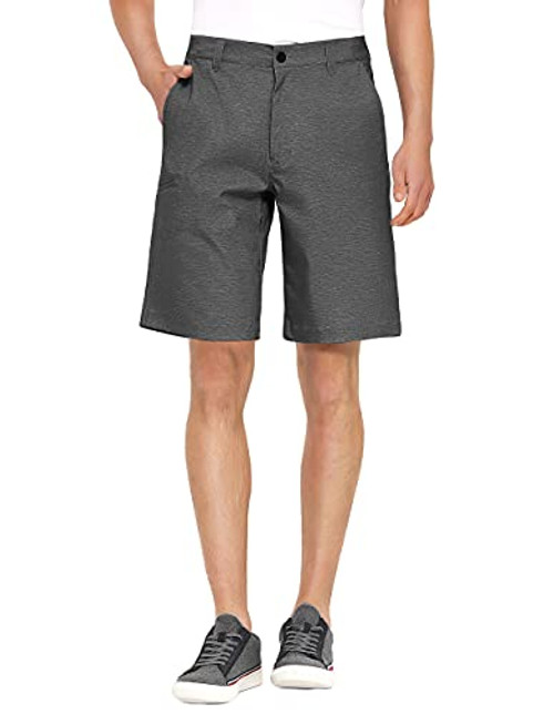 PULI Men's Hiking Shorts Stretch Casual Golf Hybrid Dress Flat Front Lightweight Quick Dry with Pockets Black 30