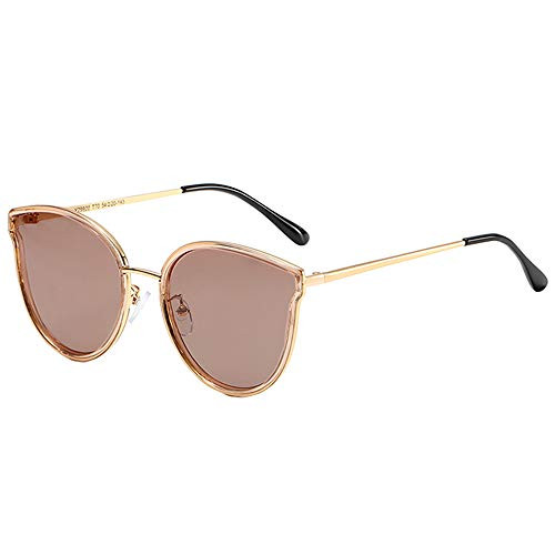 Oversized Cat Eyes Sunglasses for Women Polarized Fashion Vintage Eyewear for Outdoor - 100 percent UV Protectio, Gold Frame/Brown Lens