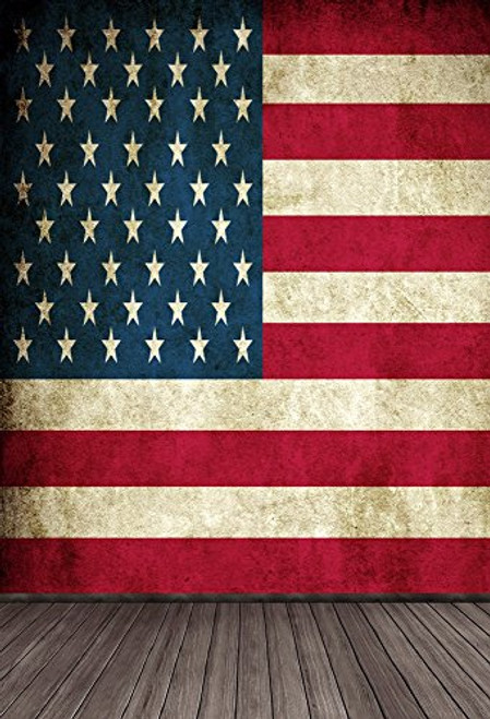 Laeacco Customizable 5x7ft Vinyl Photography Background Wooden Floor and American Flag The Stars and The Stripes Scene 1.5x2.2m Backdrop Photo Studio Props
