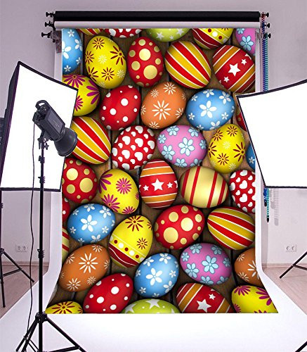 Laeacco 5x7ft Vinyl Photography Backdrop Happy Easter Eggs Vintage Stripes Wood Floor Photo Background Children Baby Adults Portraits Backdrop