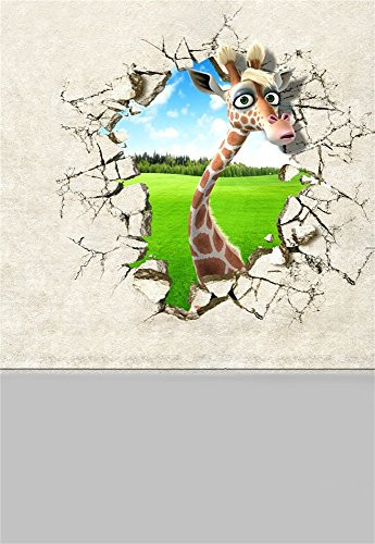 Laeacco Vinyl Thin Backdrop 5x7FT Photography Background 3D Animal Deer Shabby Brick Wall Floor Scene Grassland Child Kids Portraits Background 1.5-W- x2.2-H- m Backdrop Video Photo Studio Props