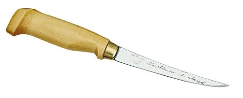 Marttiini Finnish Fillet Knife, Blade 10 cm, Wood Handle, Leather Sheath