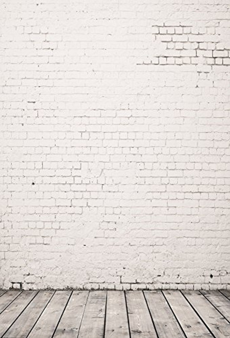 5X7FT Laeacco Vinyl Photography Backdrop White Brick Wall Wood Floor Scene Background Rustic Grunge Back Drop Photography Studio Photo Props 1.5x2.2M