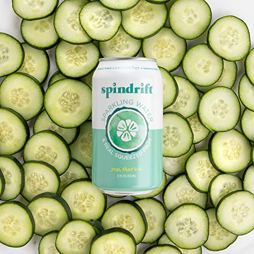 Spindrift Sparkling Water, Cucumber Flavored, Made with Real Squeezed Fruit, 12 Fl Oz Cans, Pack of 24 -Only 2 Calories per Seltzer Water Can-