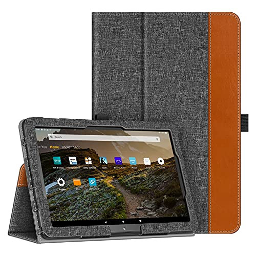 Fintie Folio Case for All-New Amazon Fire HD 10 and Fire HD 10 Plus Tablet -Only Compatible with 11th Generation 2021 Release- - Slim Fit Standing Cover with Auto Sleep/Wake, Gray/Brown