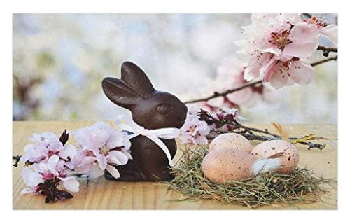 Lunarable Easter Doormat, Chocolate Bunny with Pink Japanese Cherry Blossom Tree Branches on Oak Table Picture, Decorative Polyester Floor Mat with Non-Skid Backing, 30" X 18", Multicolor Lunarable Easter Doormat, Chocolate Bunny with Pink Japanese Cherry Blossom Tree Branches on Oak Table Picture, Decorative Polyester Floor Mat with Non-Skid Backing, 30" X 18", Multicolor