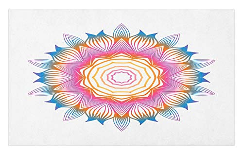 Lunarable Rainbow Mandala Doormat, Anti-Stress Traditional and Historic Design Retro and Flourishing, Decorative Polyester Floor Mat with Non-Skid Backing, 30" X 18", Multicolor