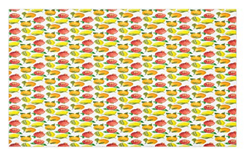 Ambesonne Fruit Doormat, Vitamin C Pattern of Seasonal Orange Pomegranate Lemon, Decorative Polyester Floor Mat with Non-Skid Backing, 30" X 18", Marigold Yellow Dark Salmon Fern Green