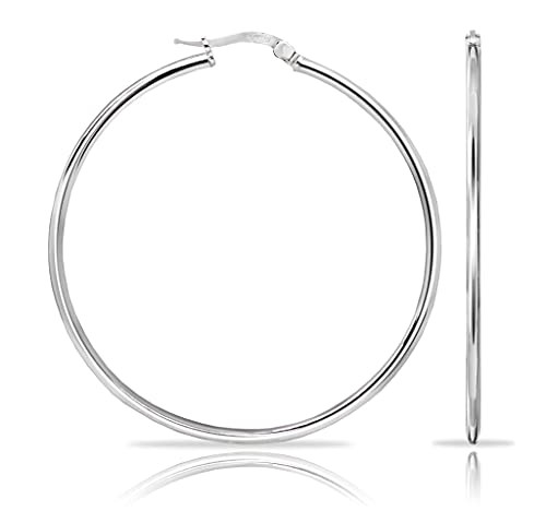 HUG A HOOP - 925 Sterling Silver Hoop Earrings, High Polished Round Thin Light 2mm Click-Top Hoops 50mm HUG A HOOP - 925 Sterling Silver Hoop Earrings, High Polished Round Thin Light 2mm Click-Top Hoops 50mm