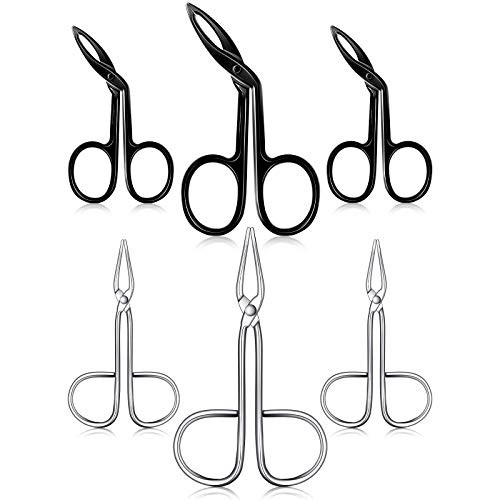 6 Pieces Scissors Shaped Eyebrow Tweezers Flat Tip Tweezers Hair Plucker and Slanted Tip Tweezers Stainless Steel Scissor Handle Tweezers Flat Straight Tip Tweezers Brow Hair Plucker Remover, 2 Styles