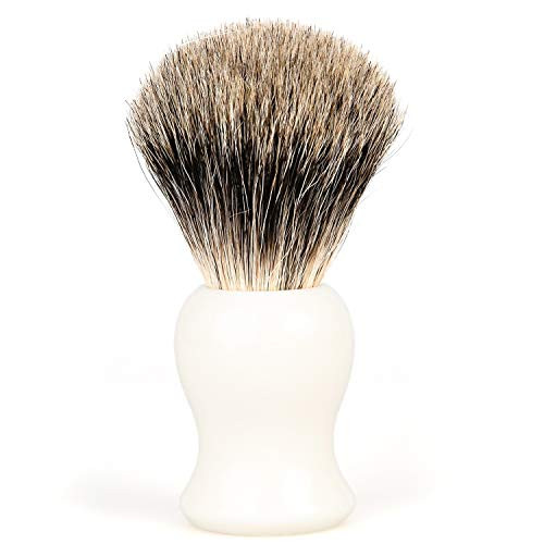 Fendrihan Classic Pure Grey Badger Shaving Brush with Resin Handle for Personal and Professional Shaving -Ivory-