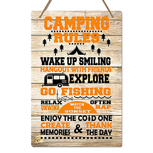 FLYAB Camping Signs,8"x12" Camping Rules Sign,Rustic Camper Decor Sign for Camping RV Travel Trailers Wall Window Accessories Funny Camping Sign for Christmas Summer FLYAB Camping Signs,8"x12" Camping Rules Sign,Rustic Camper Decor Sign for Camping RV Travel Trailers Wall Window Accessories Funny Camping Sign for Christmas Summer