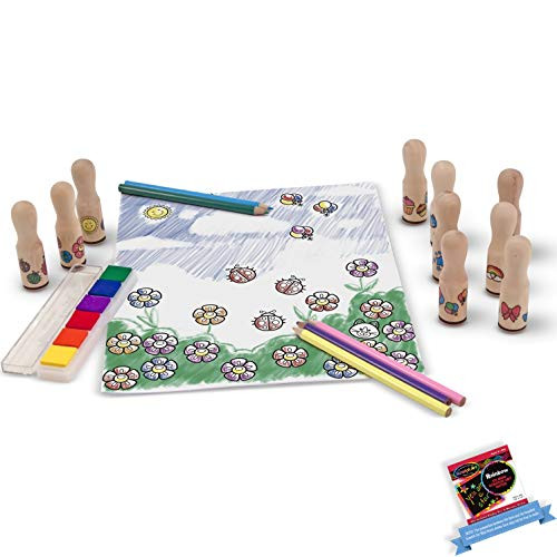 Melissa  and  Doug Deluxe Happy Handle: Wooden Stamp Set  and  1 Scratch Art Mini-Pad Bundle -02306-