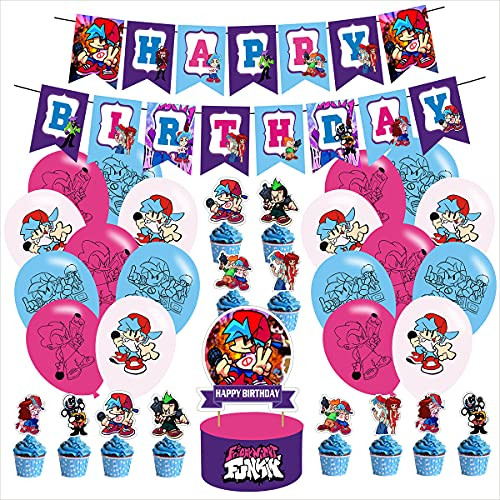 Friday Night Funkin Birthday Party Supplies,Friday Night Funkin Party Decorations,Friday Night Funkin Theme Birthday Party Decorations for Boys with Happy Birthday Banner Cake Topper Cupcake Toppers Balloons