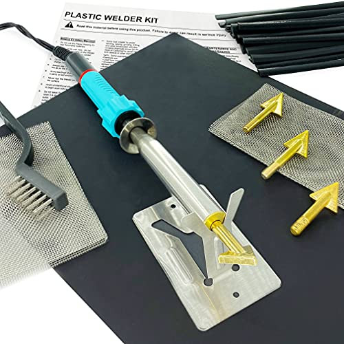 Plastic Welding Repair Kit - 80W Iron 20 black Rods, Sandpaper,Stainless Steel Mesh, Portable Use - Welder Tools for Car Bumper, Kayak, Canoe,110V Only