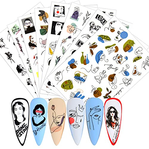 Graffiti Fun Nail Art Stickers Decal 3D Self-Adhesive Abstract Face Curve Nail Decals Fashion Girl Design for Acrylic Nail Supplies Flower Manicure Tips DIY Nail Decorations for Women Girls 8 Sheets Graffiti Fun Nail Art Stickers Decal 3D Self-Adhesive Abstract Face Curve Nail Decals Fashion Girl Design for Acrylic Nail Supplies Flower Manicure Tips DIY Nail Decorations for Women Girls 8 Sheets