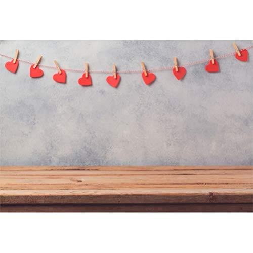 Laeacco Valentine's Day Backdrop Vinyl 7x5ft Clamped Red Hearts Grunge Abstract Wall Rustic Wooden Floor Background Lovers Adult Portrait Wedding Shoot Studio Props
