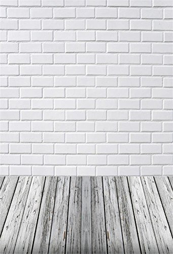 Laeacco 5x7ft Vinyl Backdrop Brick Wall Wooden Floor Photography Background White Wall Weathered Wood Texture Grunge Background Children Party Adult Photo Studio Props