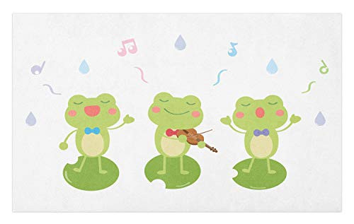 Lunarable Animals Doormat, Cartoon Nursery Image of Happy Frogs Making Music Singing, Decorative Polyester Floor Mat with Non-Skid Backing, 30" X 18", Avocado Green Multicolor