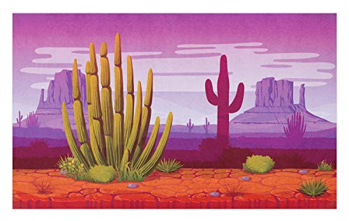 Lunarable Desert Doormat, Cactus Saguaro in Front of Arizona Cliffs Monument Purple American Landscape, Decorative Polyester Floor Mat with Non-Skid Backing, 30" X 18", Multicolor