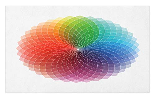 Lunarable Colorful Doormat, Sacred Geometry Rainbow Colored Design Illustration on Plain Backdrop, Decorative Polyester Floor Mat with Non-Skid Backing, 30" X 18", White and Multicolor