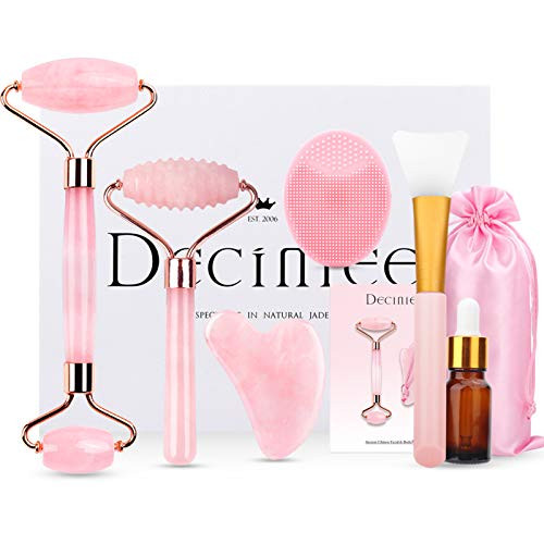 Deciniee Jade Roller, 3 in 1 Ridged Jade Roller and Gua Sha Facial Massager Tools,100 percent Natural Rose Quartz Jade Roller for Face,Eye,Neck Deciniee Jade Roller, 3 in 1 Ridged Jade Roller and Gua Sha Facial Massager Tools,100 percent Natural Rose Quartz Jade Roller for Face,Eye,Neck