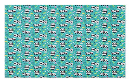 Ambesonne Panda Doormat, Continuous Asian Animals Leaves Flowers Pastel Tones Illustration Print, Decorative Polyester Floor Mat with Non-Skid Backing, 30" X 18", Dark Seafoam Multicolor
